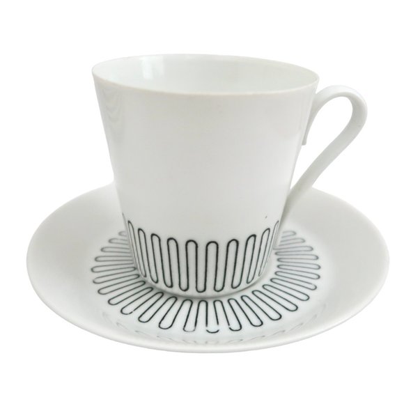 vtg SCHMID BROTHERS Denmark demitasse 4 cups & 7 saucers squiggle print - Picture 2 of 8